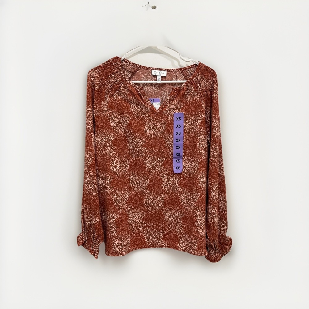 Jessica Simpson Women's Long Sleeve V-Neck Blouse, Orange, Size XS